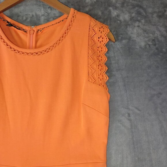 Sleeveless Talbots SP‎ Small Petite Fit Orange Dress with Crochet Accents Cotton - Picture 6 of 9